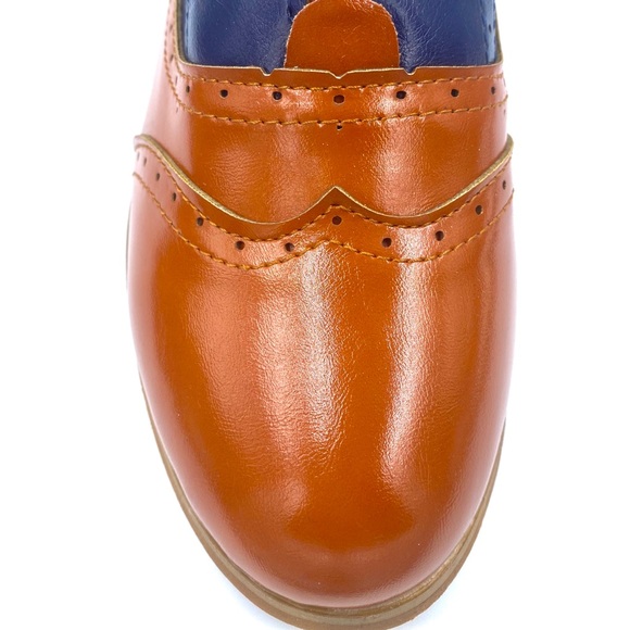 NWT Slip On Brogue Oxfords - Faux Leather - Navy - Picture 5 of 16